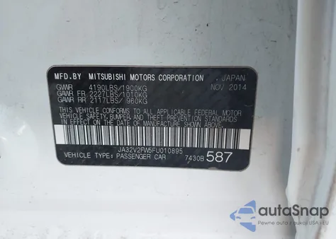 2015 Mitsubishi Lancer Se from USA, damaged, VIN JA32V2FW5FU010895